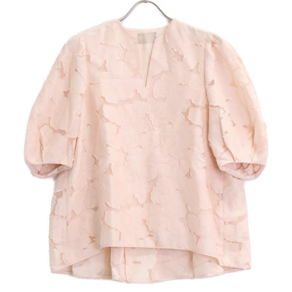 BALLSEY 23Stainless Steel Light Pink Bloom Cut Jacquard Puff Sleeve Blouse Tops 36 Light pinkUsed