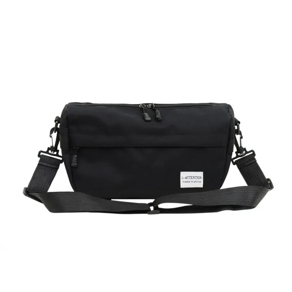 Solid Color Messenger Sling Bag Fashion Zipper Large Capacity Crossbody Bag Outdoor Sports Nylon Shoulder Bag