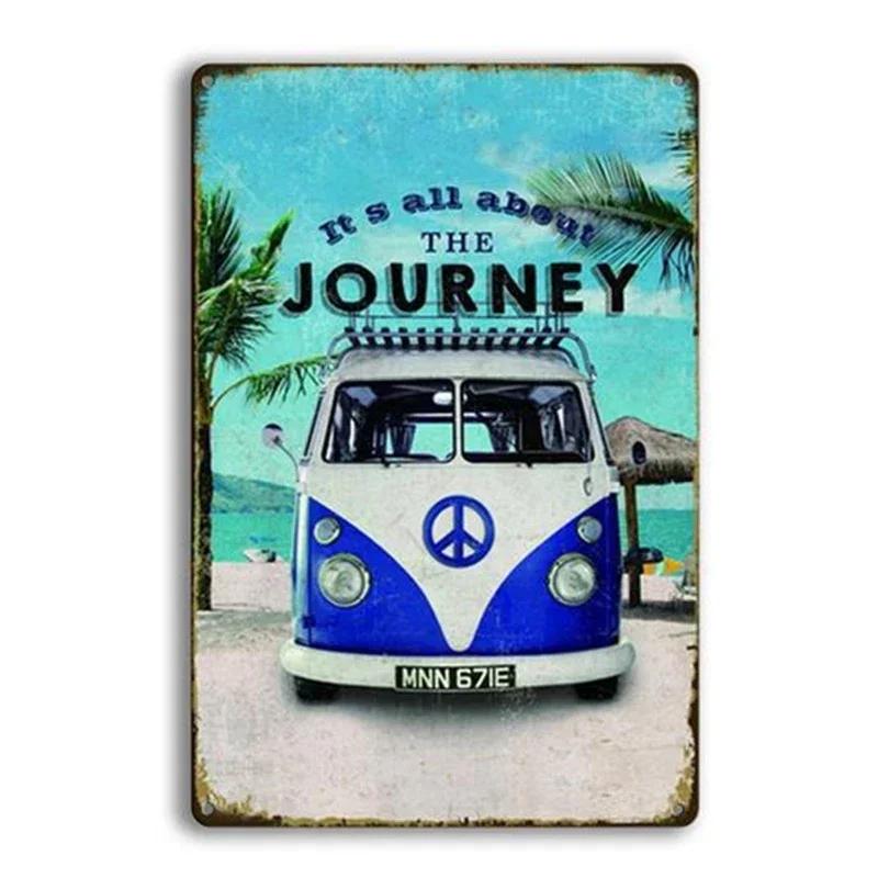 Camping Car Beach Summer Peace Bus Vintage Tin Sign Metal Decoration Poster Plaque Bar Garage Home Wall Plate Art Signs Decor