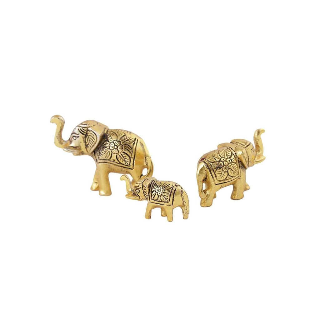 Set de 3 Statui Elefant Familie cu Trunchiul Ridicat Metalice Piese de Expoziție Figurine - Fengshui Vastu Norocos - Articole Decorative pentru Casă Decor Cameră de Zi Cameră de Zi