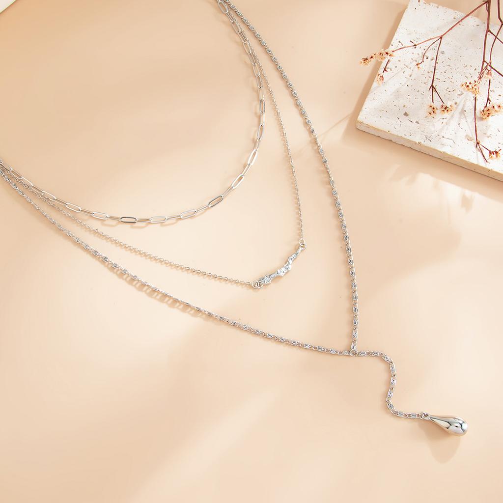 European and American Cold Wind Fine Chain Multi-layer Lava Pendant Necklace Female, Spice Girl Feng Shui Drop Y-shaped Cross Chain Necklace