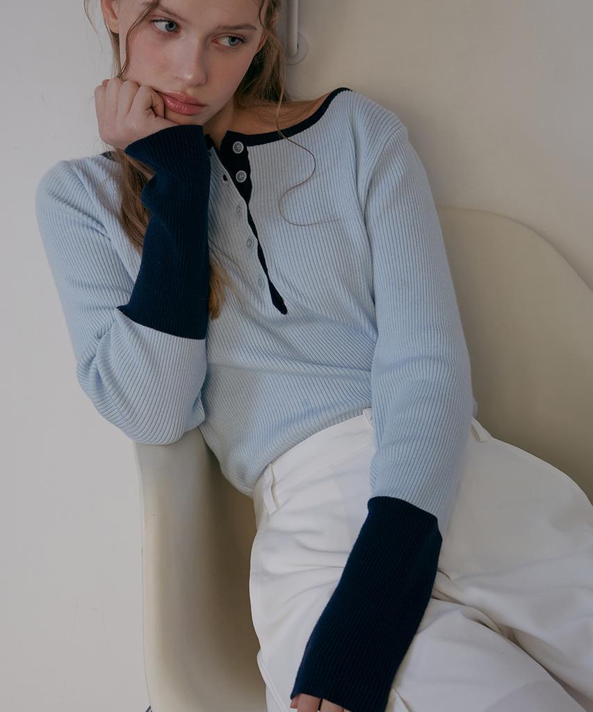 ODER Color-Matching Boat Neck Pullover - Blue