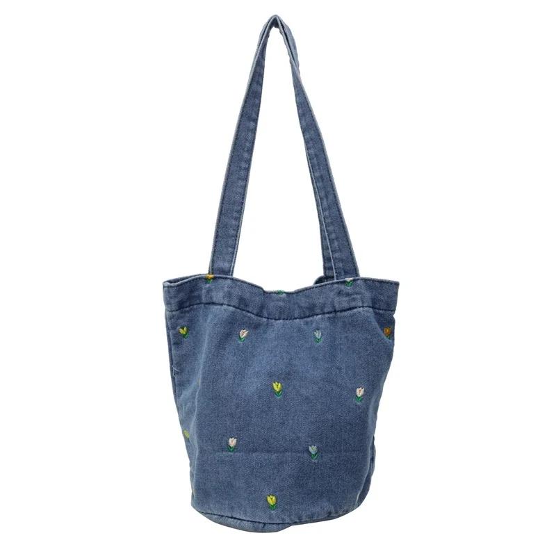 

Универсальная джинсовая сумка с вышивкой для женщин, элегантная сумка, большая вместимость