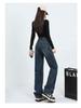 Women's High Waist Retro Jeans - Slim Straight, Wide Leg, Floor-Length Pants for Spring/Autumn