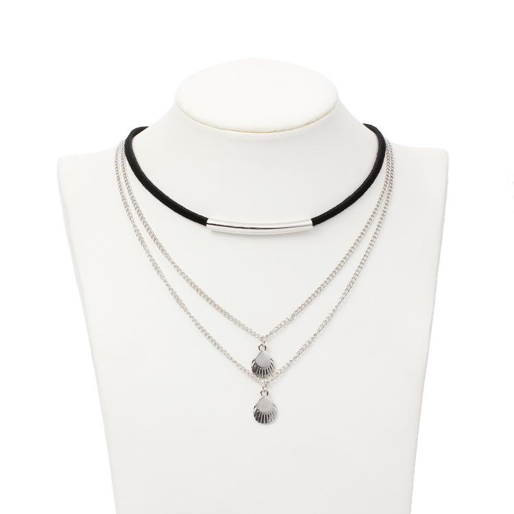 

Fleece multi-layer chain necklace choker metal shell neck chain, lace jewelry exquisite срібний