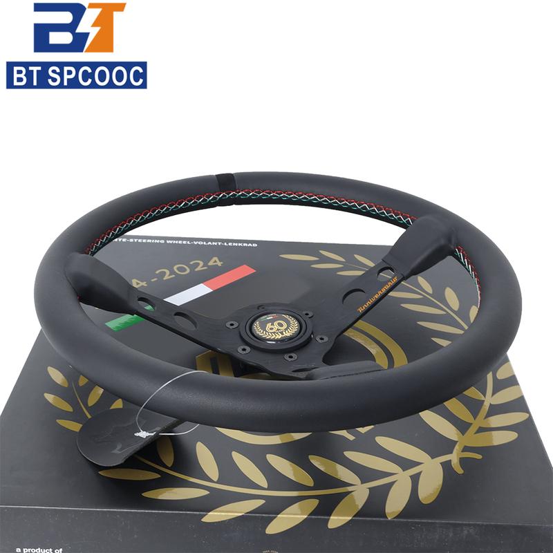 MO 60th anniversary genuine leather steering wheel 14 inch concave racing universal cone steering wheel
