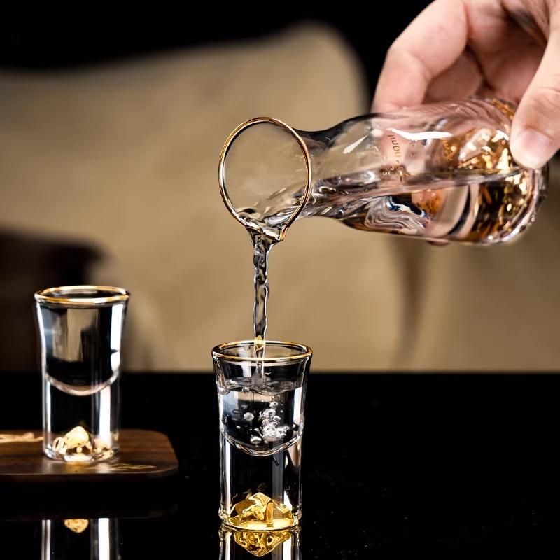 Gold Foil Golden Rockery Wine Glass Set Wine Divider 100ml Wine Jug Set Metal Storage Rack Transparent Gold Mountain