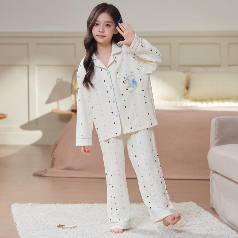 Girls Cotton Long Sleeve Cartoon Pajama Set Sleepwear Home Outfit Kids 8 Years