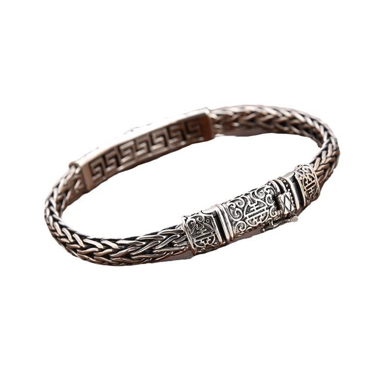 2026 Silver Country Trendy Black Diamond Men's Woven Fashion Retro Bracelet