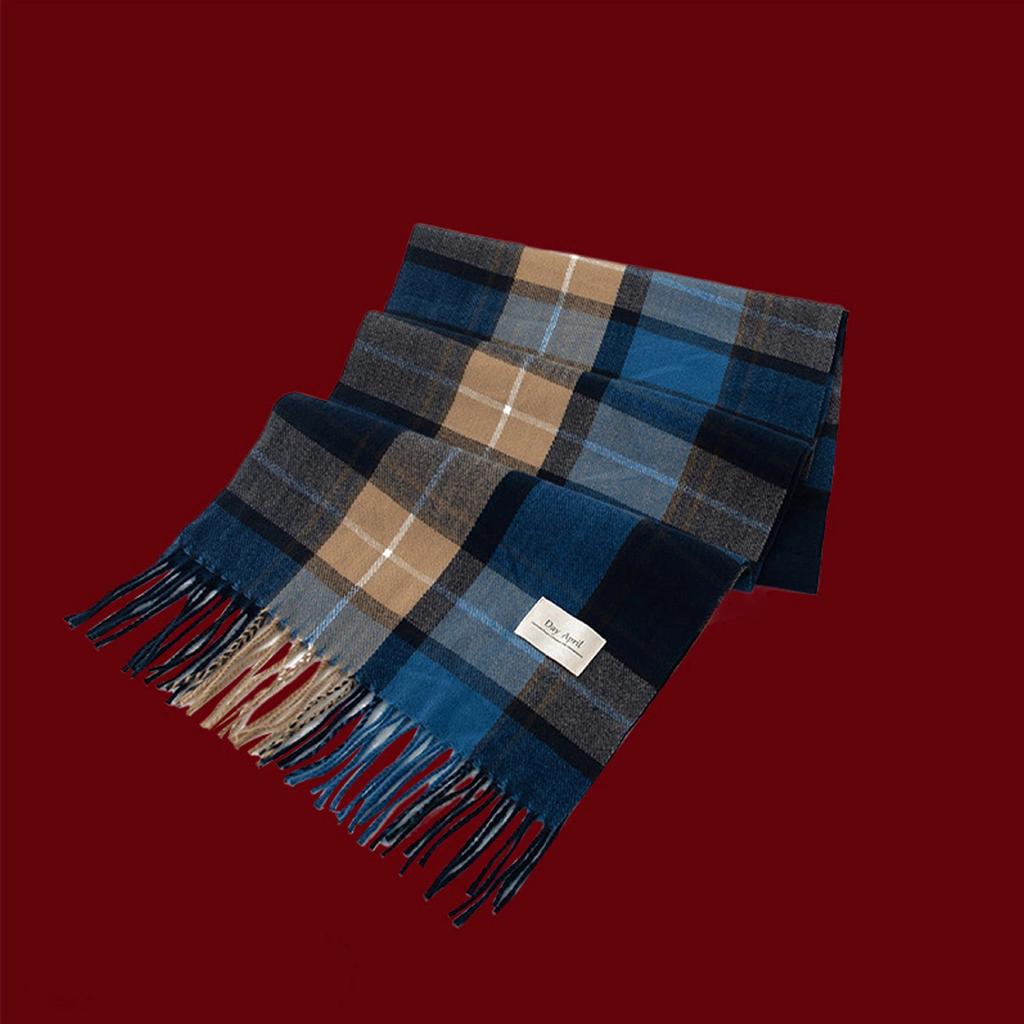 Cashmere Feel Autumn Winter New Year Plaid Scarf Korean Style Women's Faux Cashmere Ankle Red Neck Wrap Shawl Bib