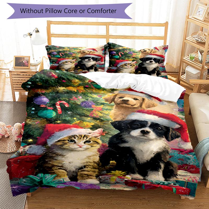3pcs Christmas Dog Bedding Set Duvet Cover Closure Includes 1 Duvet Cover & 2 Pillowcases, Soft and Comfortable for All Seasons.