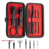 24-Piece Black & Red Manicure Set: Nail Clipper, Tweezers, Ear Pick, Scissors