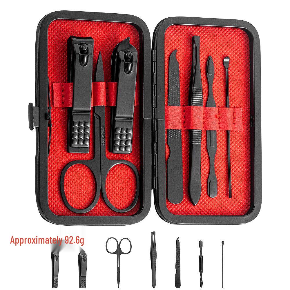 24-Piece Black & Red Manicure Set: Nail Clipper, Tweezers, Ear Pick, Scissors