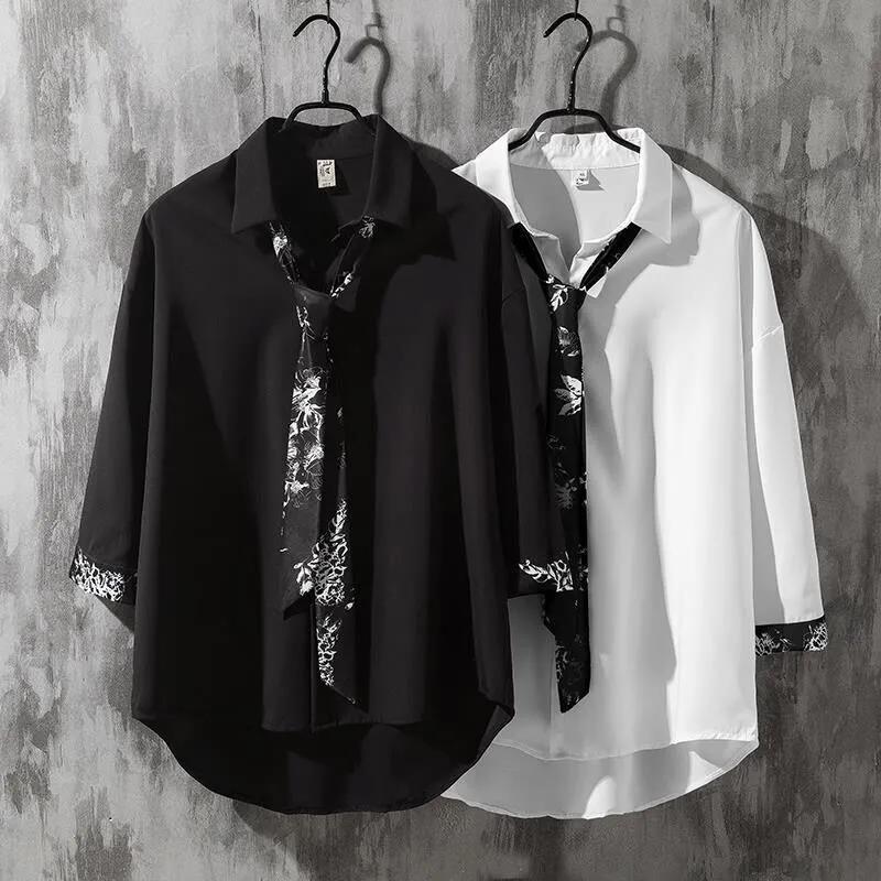 Spring Autumn Popular INS Short Sleeves Japanese Style Casual Shirt Men's Loose-Fit White Collar Button-Up Top for Summer