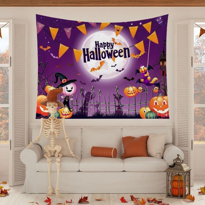 Halloween Home Party Decoration Tapestry Background Cloth Blood Red Handprint Clown Horror Pumpkin Head Atmosphere Tapestry