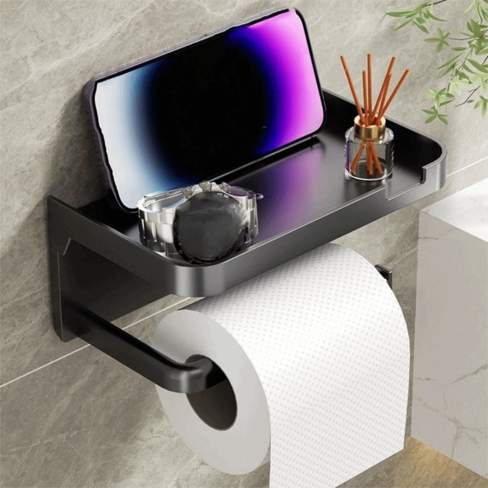 Space Saving Toilet Paper Holder Wall Mounted Storage Shelf Large Paper Roll Holder  Bathroom