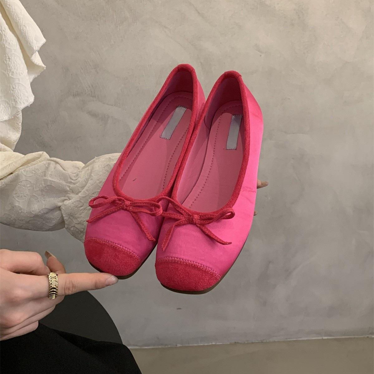 

2025 summer new round head shallow mouth single shoes soft leather ballet fairy wind gentle pedal soft flat beanie shoes 40 розы красного