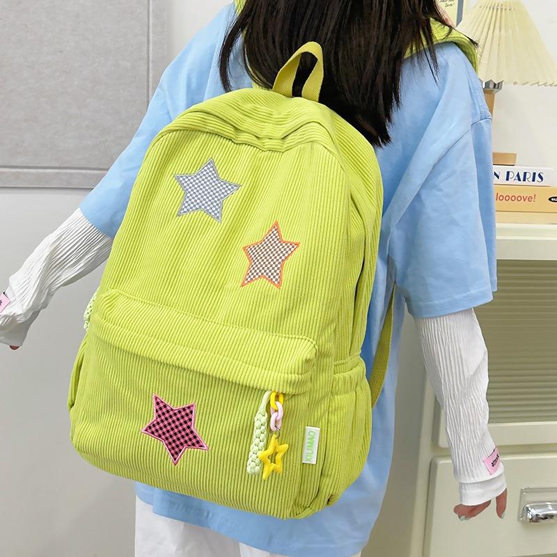 Schoolbag small schoolbag for women, Korean style INS corduroy star pattern, high school student small backpack, large capacity student backpack