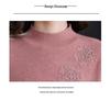 Women's Pure Wool Embroidered Sweater - Half-High Collar, Autumn/Winter, for Middle-Aged & Elderly, Warm Base Layer/Outerwear