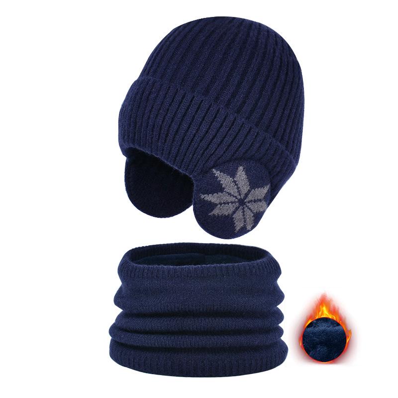 2153 Kids' Winter Hat & Fleece Scarf Set - Knitted Woolen, Warm Ear Protection, Pullover Design
