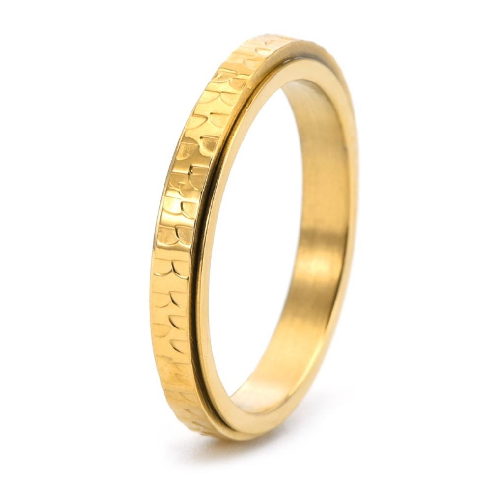 3MM Wide Exquisite Hammered Rotating Ring Stainless Steel Elegant Women Jewelry Pinky Ring