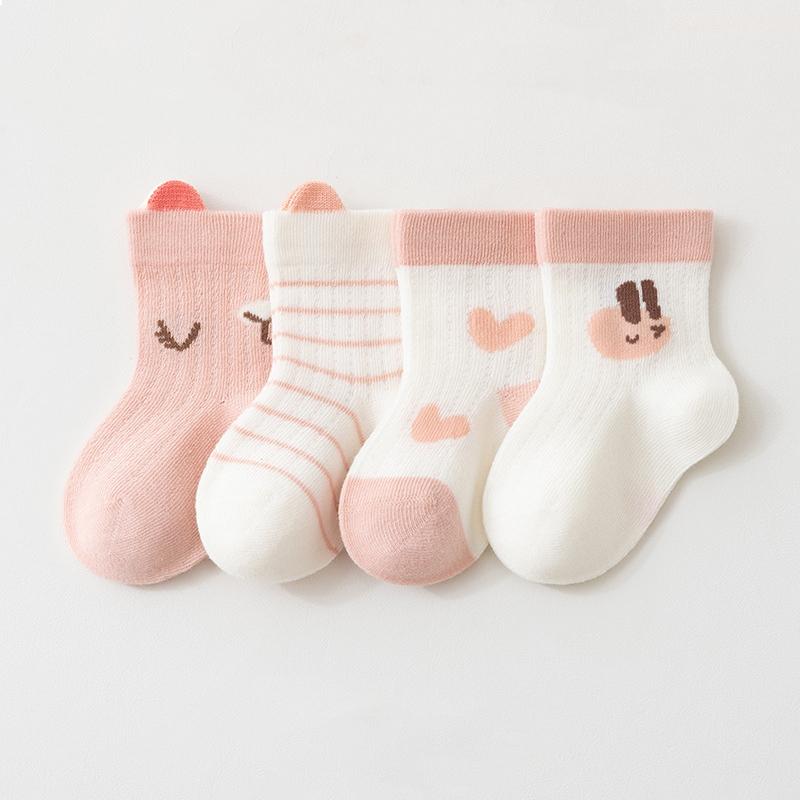 

4 пары/комплект детских носков для мальчиков и девочек, тонкие хлопковые дышащие сетчатые детские носки с рисунком, мягкие детские носки для лета, для дома, для малышей 0-8 лет L(5-8y) розовый