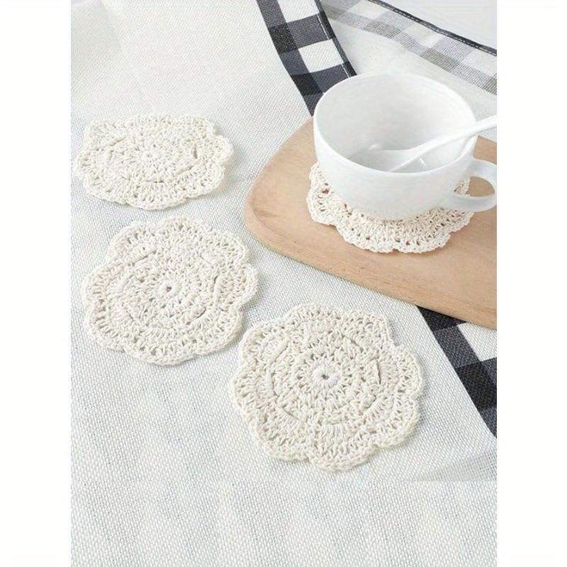 Woven Hollow Out Coaster, Modern Polyester Drink Coaster For Home, Solid Color Coasters For Insulation, Kitchen, Dining Room, Bedroom