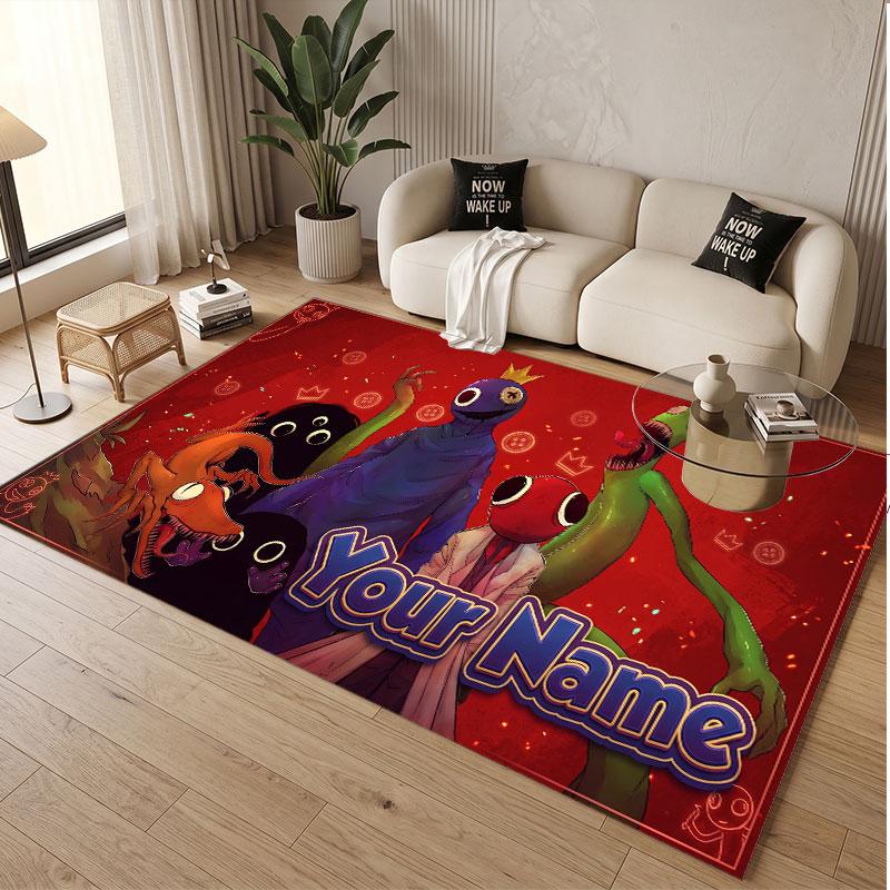 Custom Name Text Crystal Velvet Rug,Rainbow Friends Soft Plush Decorative Non Slip Floor Carpet