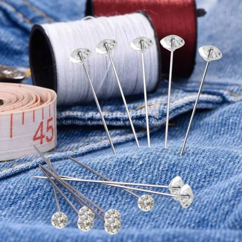 50/100 Stück Diamantkopf Positionierungsnadeln Stich Nähnadeln Gerade Stecknadeln zum Drücken für DIY Basteln Nähwerkzeug Zubehör