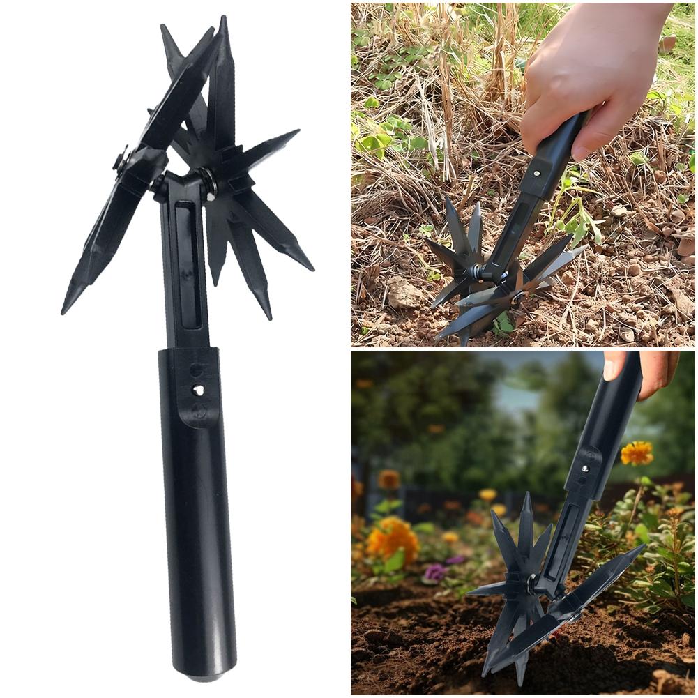 2 in 1 Garden Rotary Cultivator Lawn Loosening Rotary Tiller Soil Tiller Aerator Lawn Tool for Reseeding Grass Soil Mixing