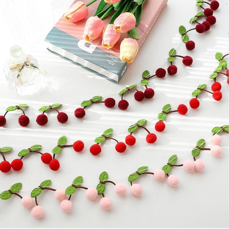 New 1-6PCS Cherry Felt Ball Handmade Garland String Wall Hanging Ornaments Hair Ball Pendant Kids Room Shower Party Favor Decor