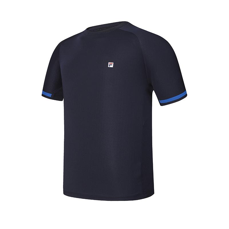 FILA Tennis Series Casual Solid Color Round Neck Short Sleeve T-Shirt Men Tops Royal-Blue A11M423114FNV