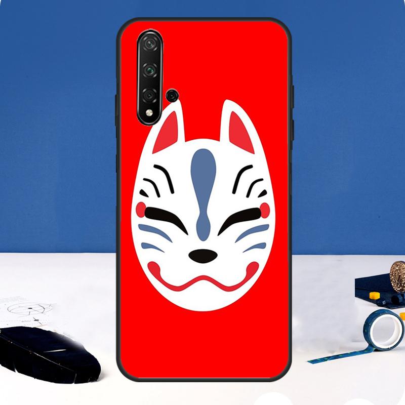 Japanese Kitsune Fox Mask Case For Huawei Nova 12i 7i 8i 11i 12s 11 9 10 SE Y60 Y61 Y70 Y72 Y73 Y90 Y91 P30 P40 Lite