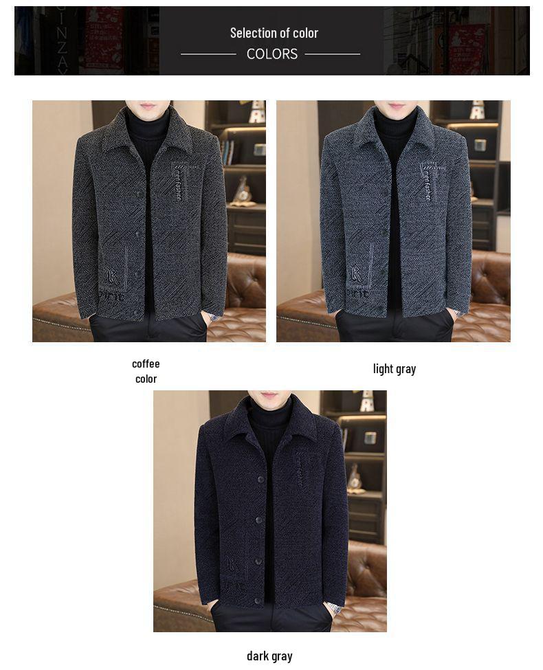 Vielseitige Herren-Wolljacke mit Revers – Mit Samt gefüttert, dick für Frühling & Herbst