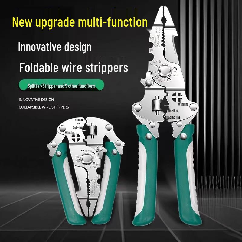 Enhanced 28-in-1 Multifunctional Wire Stripper: Foldable Electrician Tool for Crimping, Splitting, and Winding.