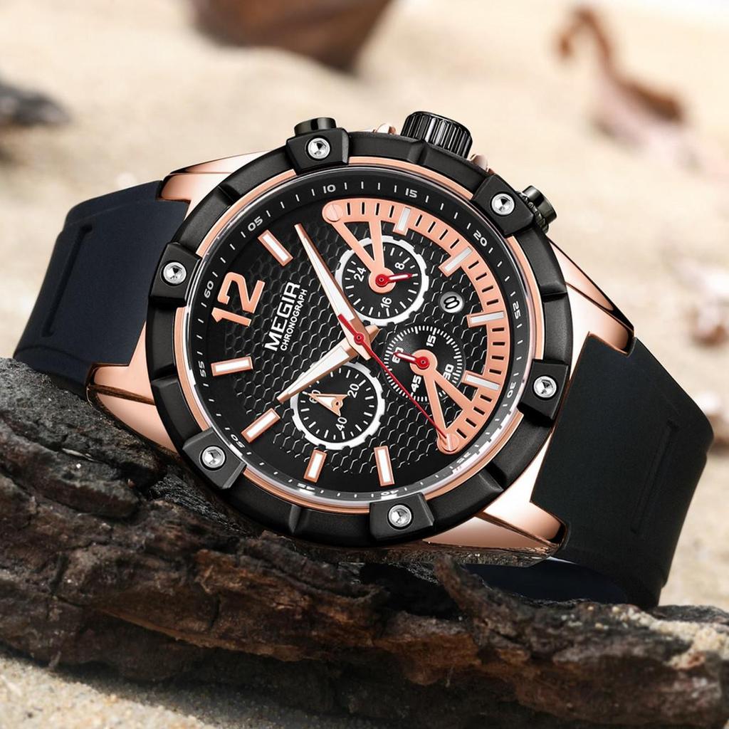 Megir Quarzuhr Männer Rose Gold Leuchtende Wasserdichte Sportuhren Uhr Chronograph Armbanduhren Erkek Kol Saati Montre Homme