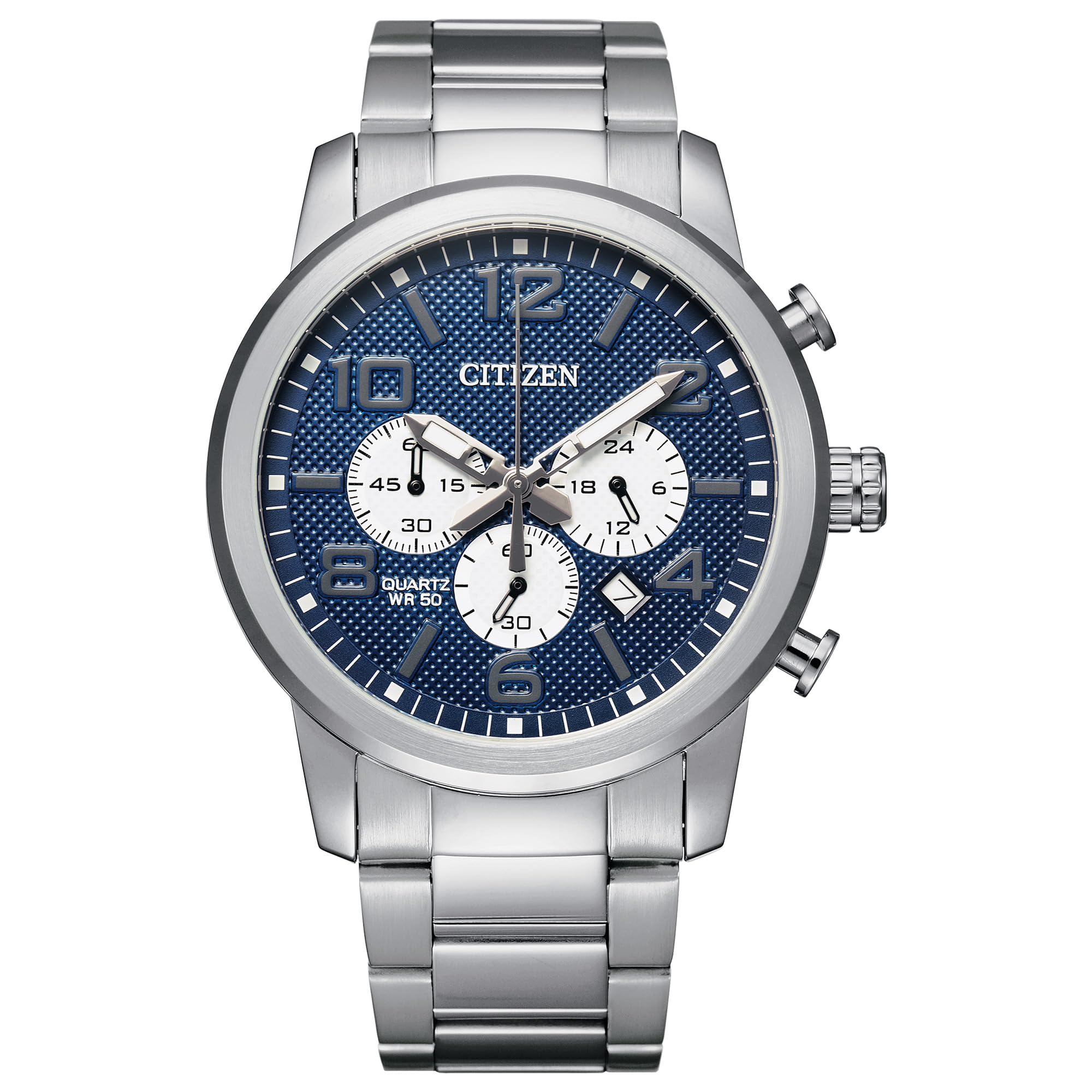 Citizen Quartz Chronograph Watch AN8050-51M Silver and Blue Stainless Men s
