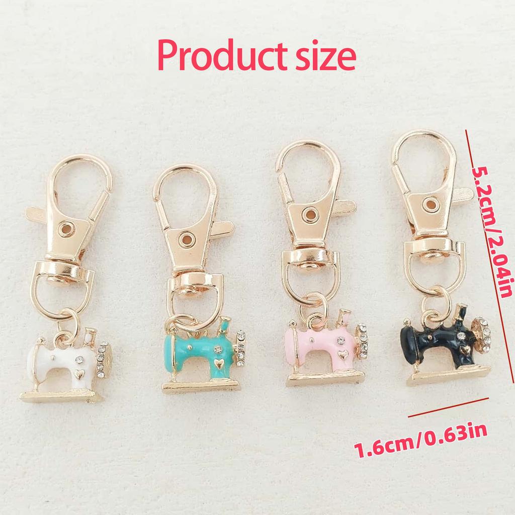 4Pcs Shiny Rhinestone Sewing Machine Keychain Vintage Alloy Jewelry Accessory Rustproof Gift For Birthday Christmas