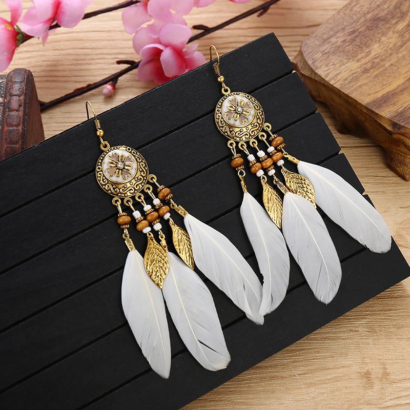 Vintage Feather Bohemian Earrings With Alloy Carving For Women Festival And Daily Use