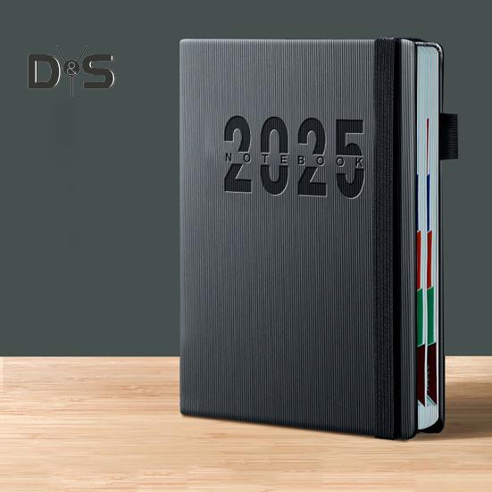 2025 Schedule Planner One Year Organization Monthly Weekly Pages Notebook with Elastic Rope Imitation Leather Cover Planner
