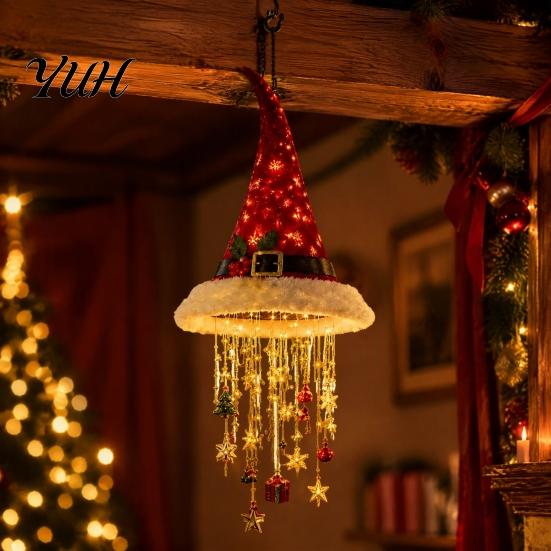 Weihnachtsbaum Hängende Ornamente Weihnachtsmütze Laterne, Leuchtende Weihnachtsmütze Dekoratives Licht mit LED-Lichterkette Feiertagsparty Dekorationen Und Anhänger, Anhänger