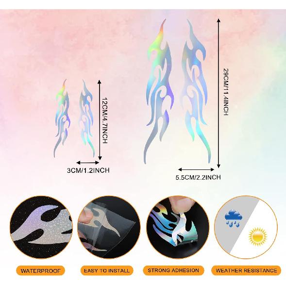 TOMALL 4 Pcs 12cm+29cm Flame Reflective Sticker for Car Flame Racing Sports Stripe Decal for Golf Cart Vinyl Waterproof Decal DIY for Car Body Side