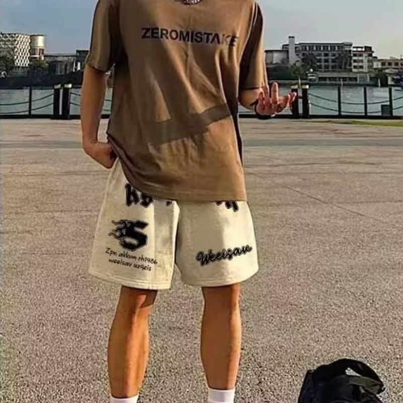 

Прямые спортивные шорты мужские летние новые повседневные брюки с буквенным узором на шнурке 5XL абрикосовый