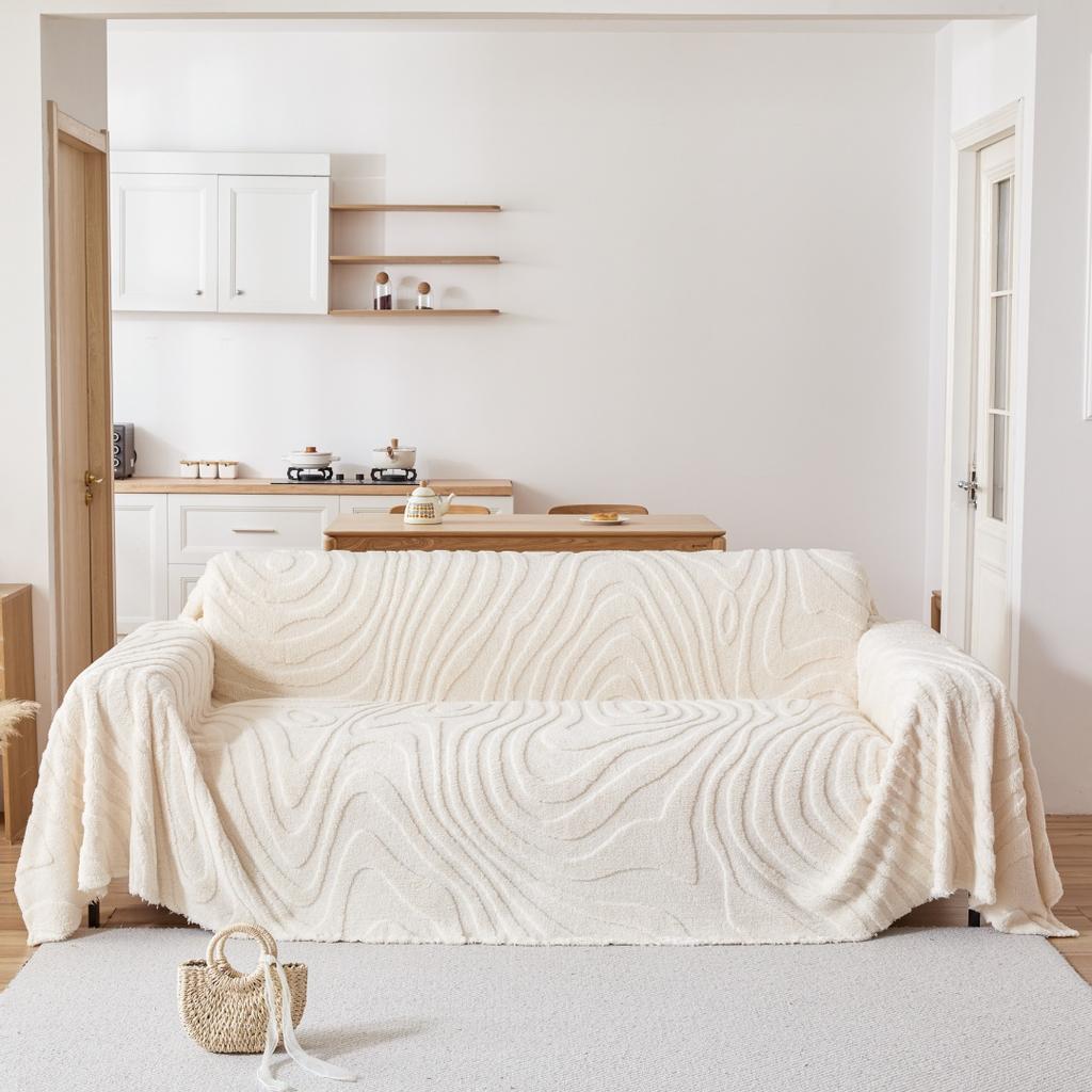 Thicken Tuffed Fleece Geometric Lines Jacquard Warm Sofa Towel Universal Fluffy Blanket for Living Room Couch Bedding Room