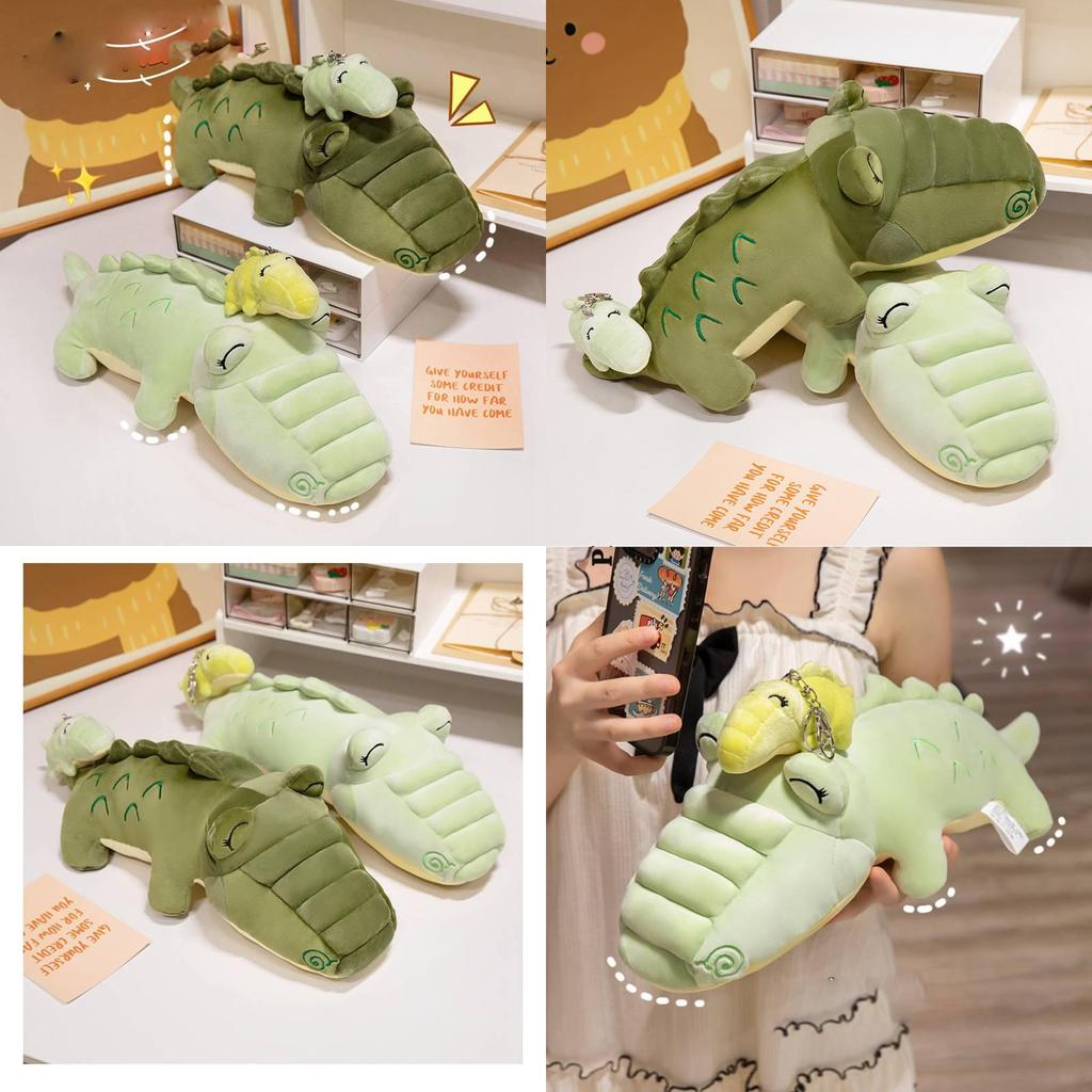 Adorável Almofada de Pelúcia Jacaré Mãe e Bebê com Pelúcia Curta Macia para Crianças