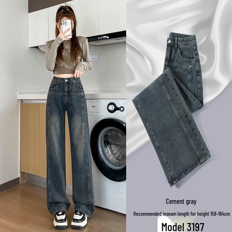 Women s 2024 Retro High-Waisted Black-Gray Loose Wide-Leg Plus Size Jeans M