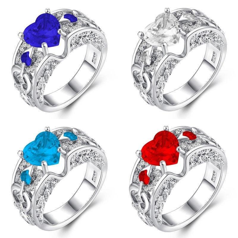 Elegant Women Ladies Rhinestone Princess Heart Shape Jewelry Wedding Ring