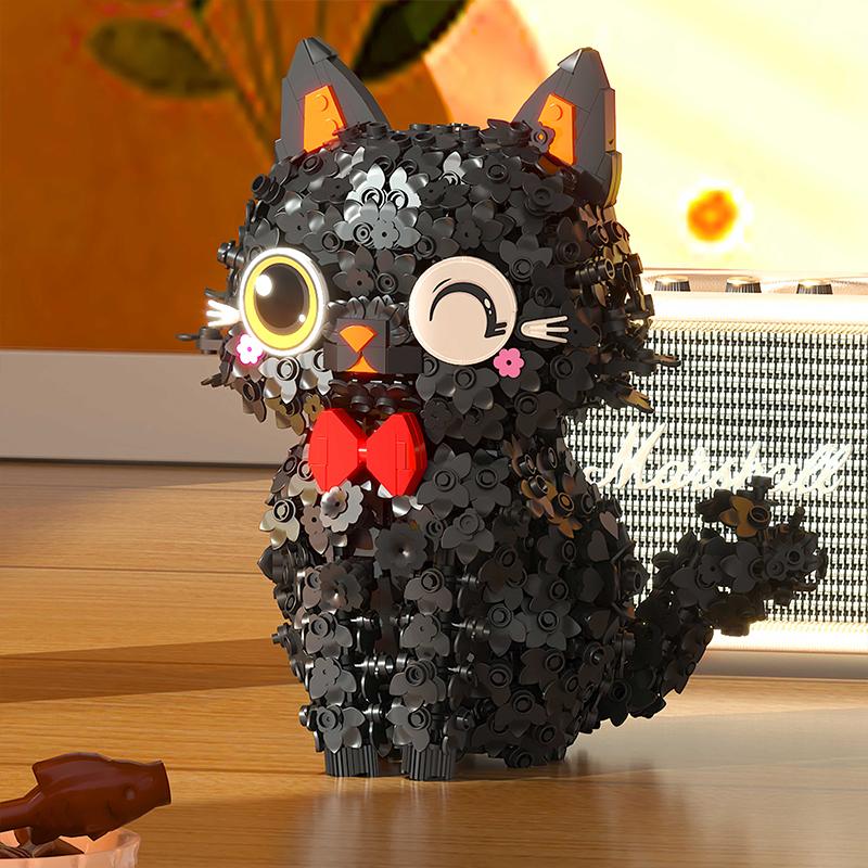 Kreativní černá kočka stavebnice dekorace květinový kočka model kostky hračka vzdělávací puzzle sestava pro děti dívky sváteční dárek