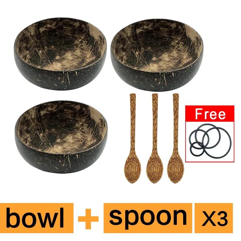 4.5-6inch Natural Coconut Bowl Eco-friendly Soup Fruit Salad Set Noodle Rice Bowl Wooden Fruit Container Handicraft Kitchenware