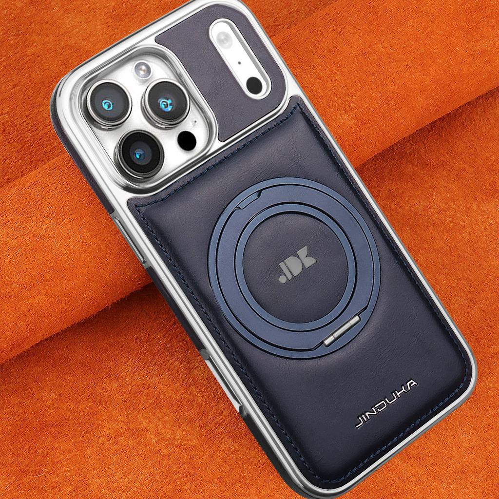 Luxury Magnetic 360 Rotating Kickstand Leather Phone Case For iPhone 17 Pro Max 16 Plus 15 14 13 Ring Holder for Magsafe Cover
